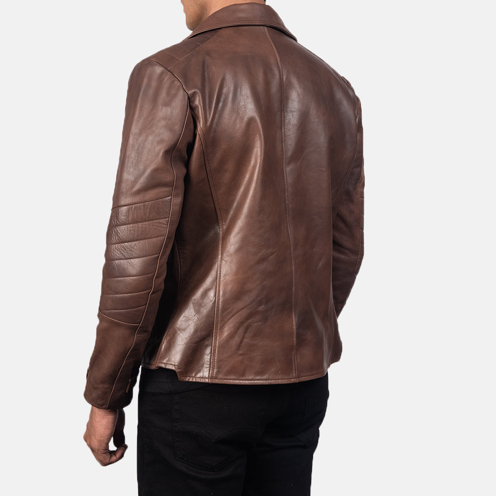 Raiden Brown Leather Biker Jacket - men's jacket in brown cowhide leather, view 5