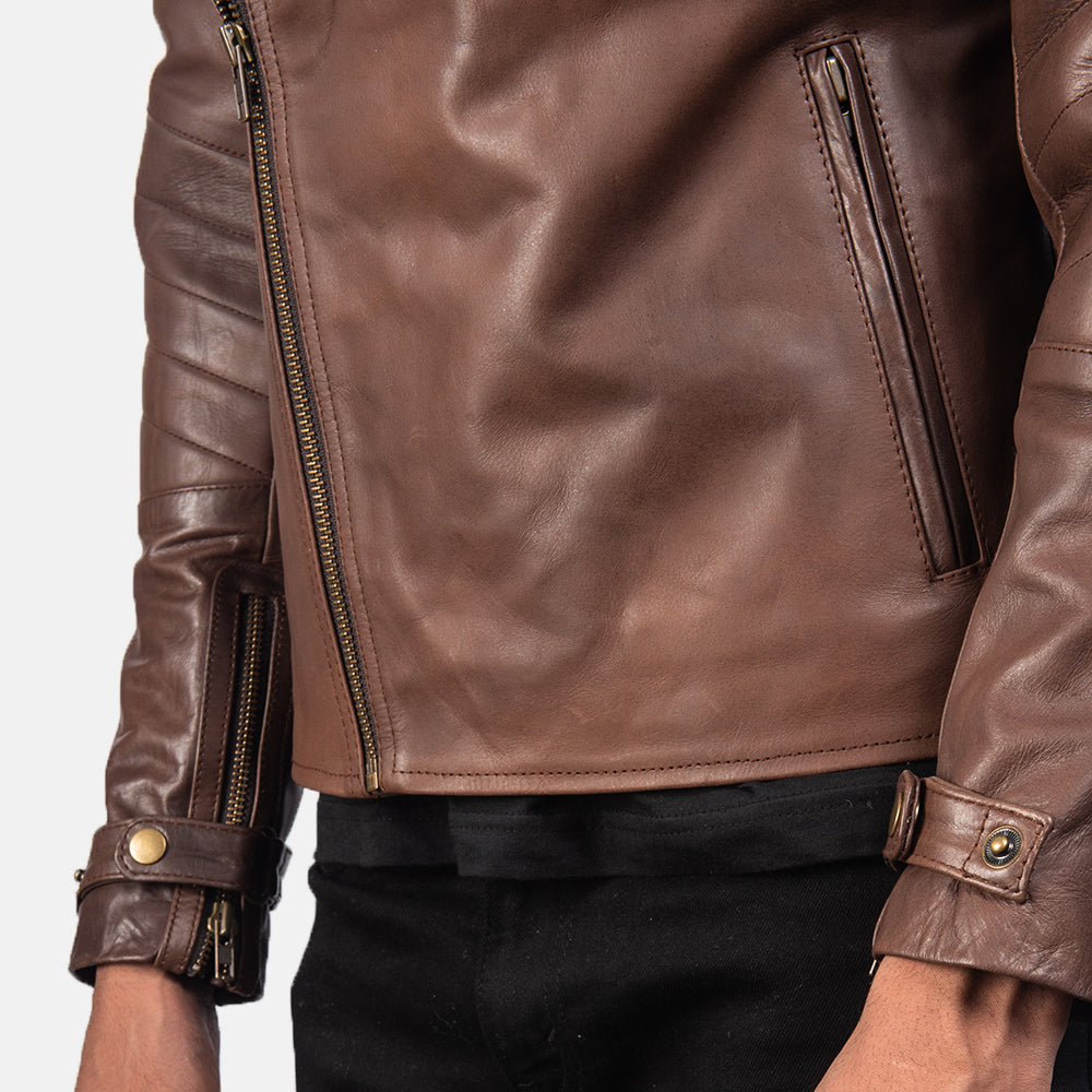Raiden Brown Leather Biker Jacket - men's jacket in brown cowhide leather, view 6