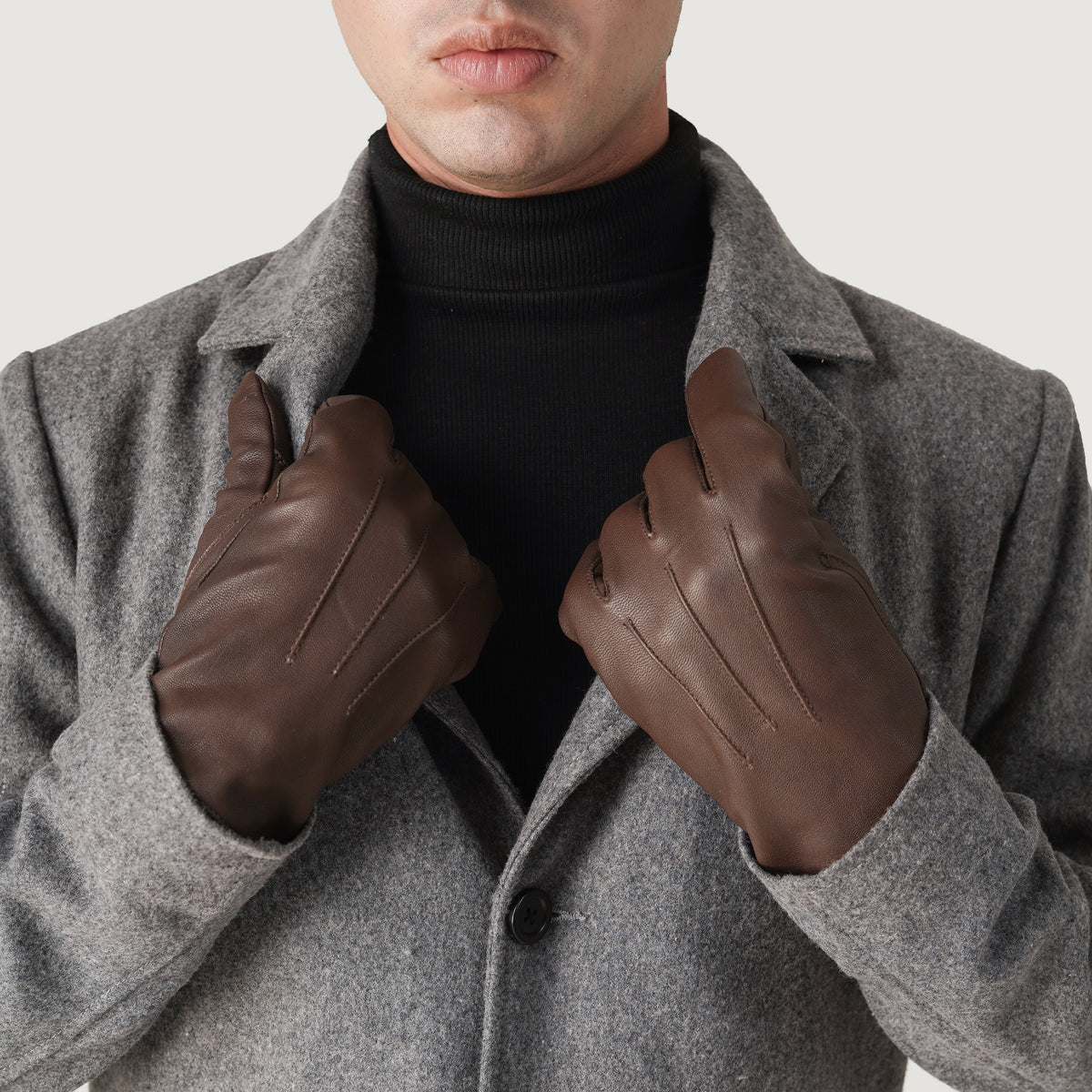 Brex Ralph Brown Leather Dress Gloves - brown men's dress leather gloves, view 5
