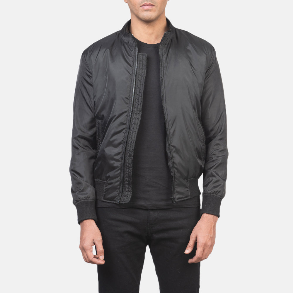 Ramon Black Bomber Jacket - men's jacket in black premium leather, view 1
