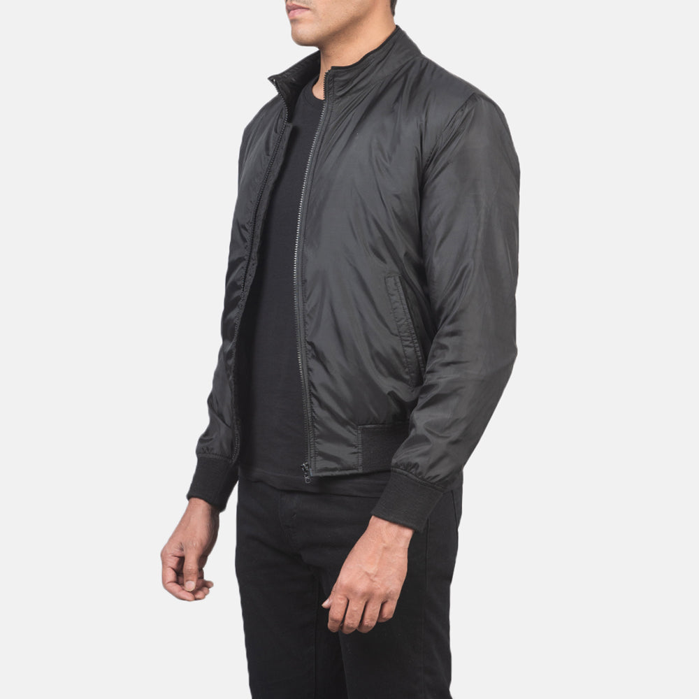 Ramon Black Bomber Jacket - men's jacket in black premium leather, view 2