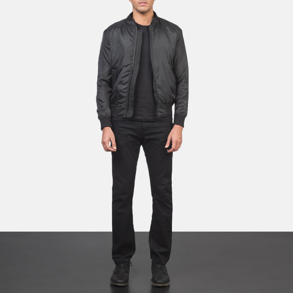 Ramon Black Bomber Jacket - men's jacket in black premium leather, view 3