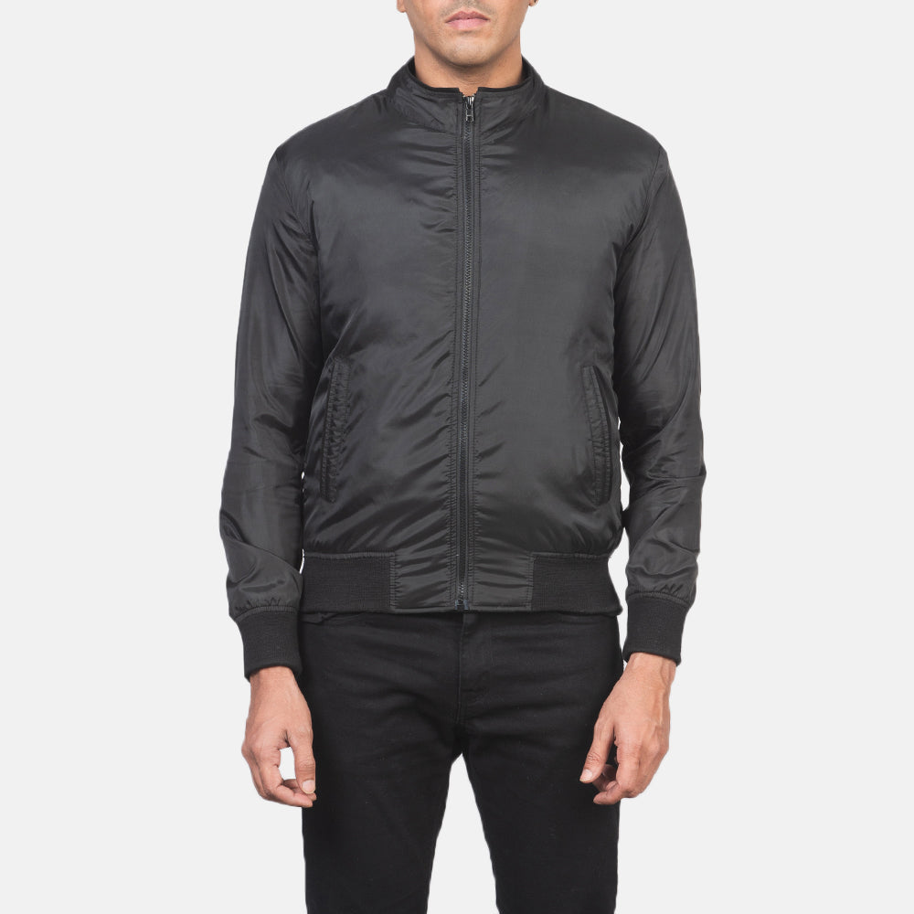 Ramon Black Bomber Jacket - men's jacket in black premium leather, view 4