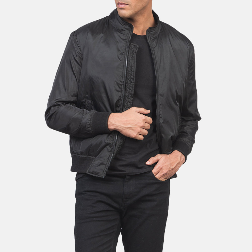 Ramon Black Bomber Jacket - men's jacket in black premium leather, view 6