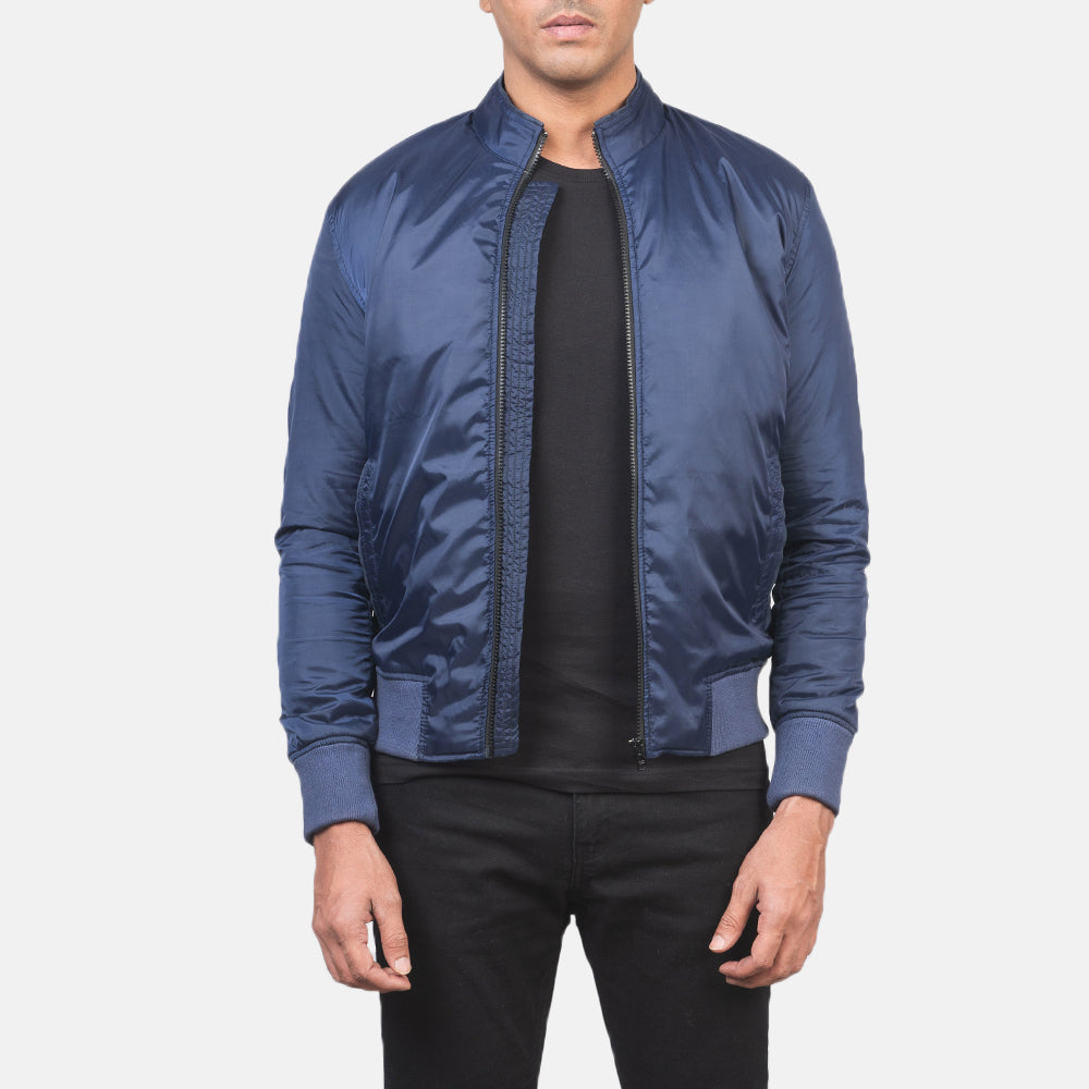 Ramon Blue Bomber Jacket - men's jacket in blue premium leather, view 1