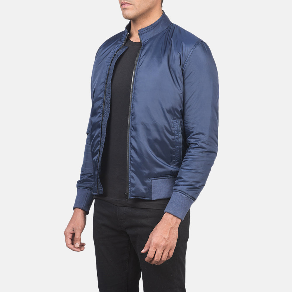 Ramon Blue Bomber Jacket - men's jacket in blue premium leather, view 2