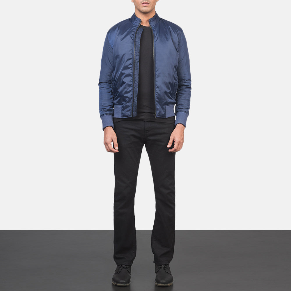 Ramon Blue Bomber Jacket - men's jacket in blue premium leather, view 3