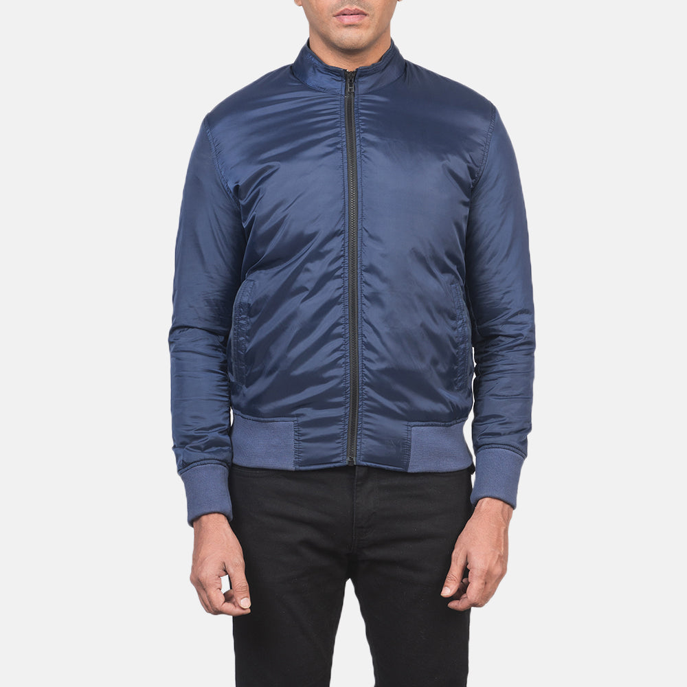 Ramon Blue Bomber Jacket - men's jacket in blue premium leather, view 4