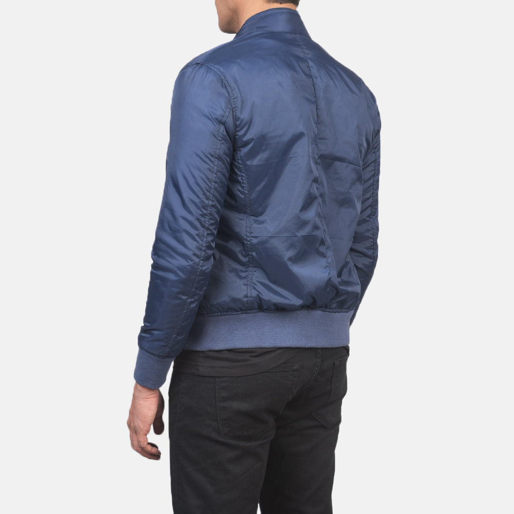 Ramon Blue Bomber Jacket - men's jacket in blue premium leather, view 5