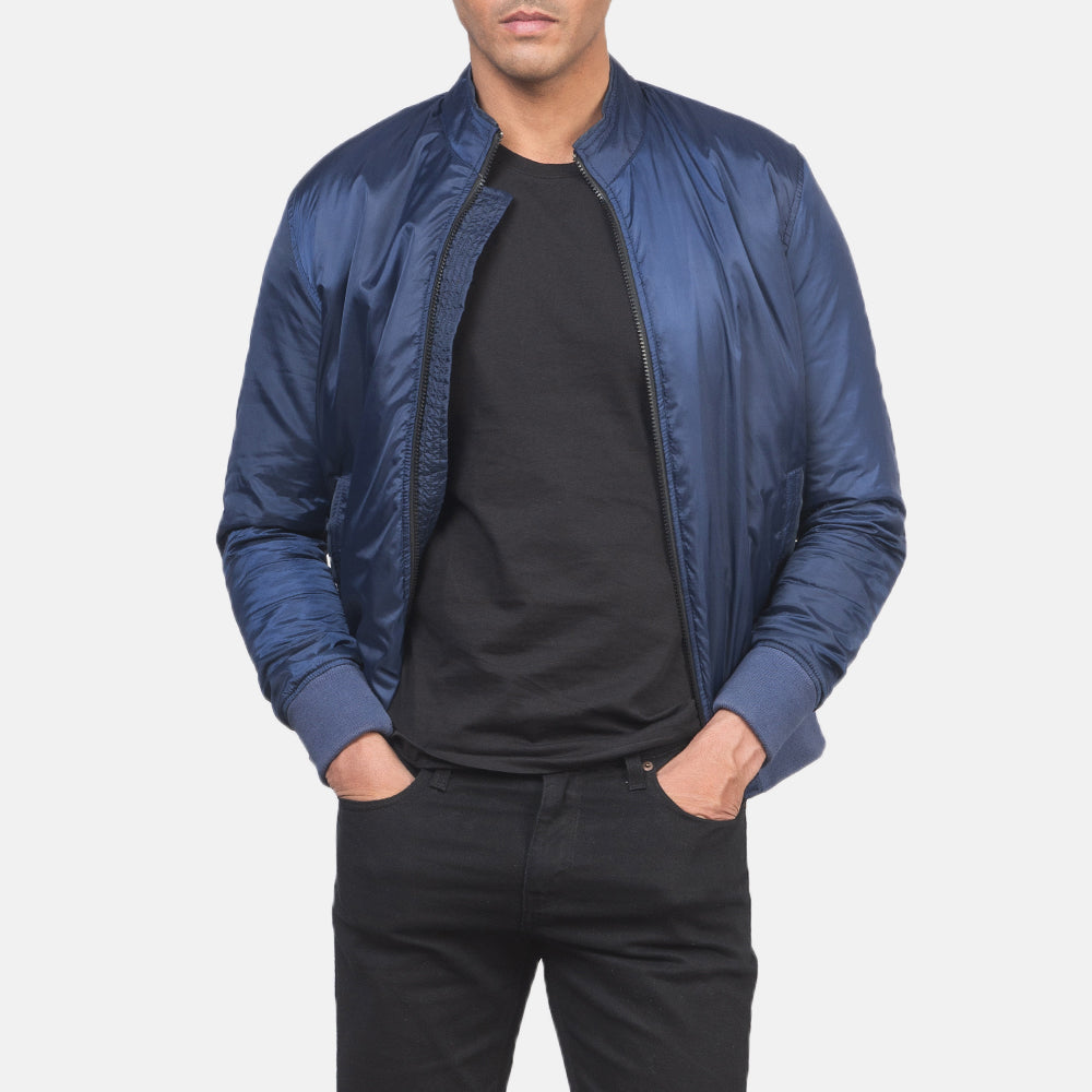 Ramon Blue Bomber Jacket - men's jacket in blue premium leather, view 6