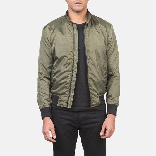 Ramon Green Bomber Jacket - men's jacket in green premium leather, view 1