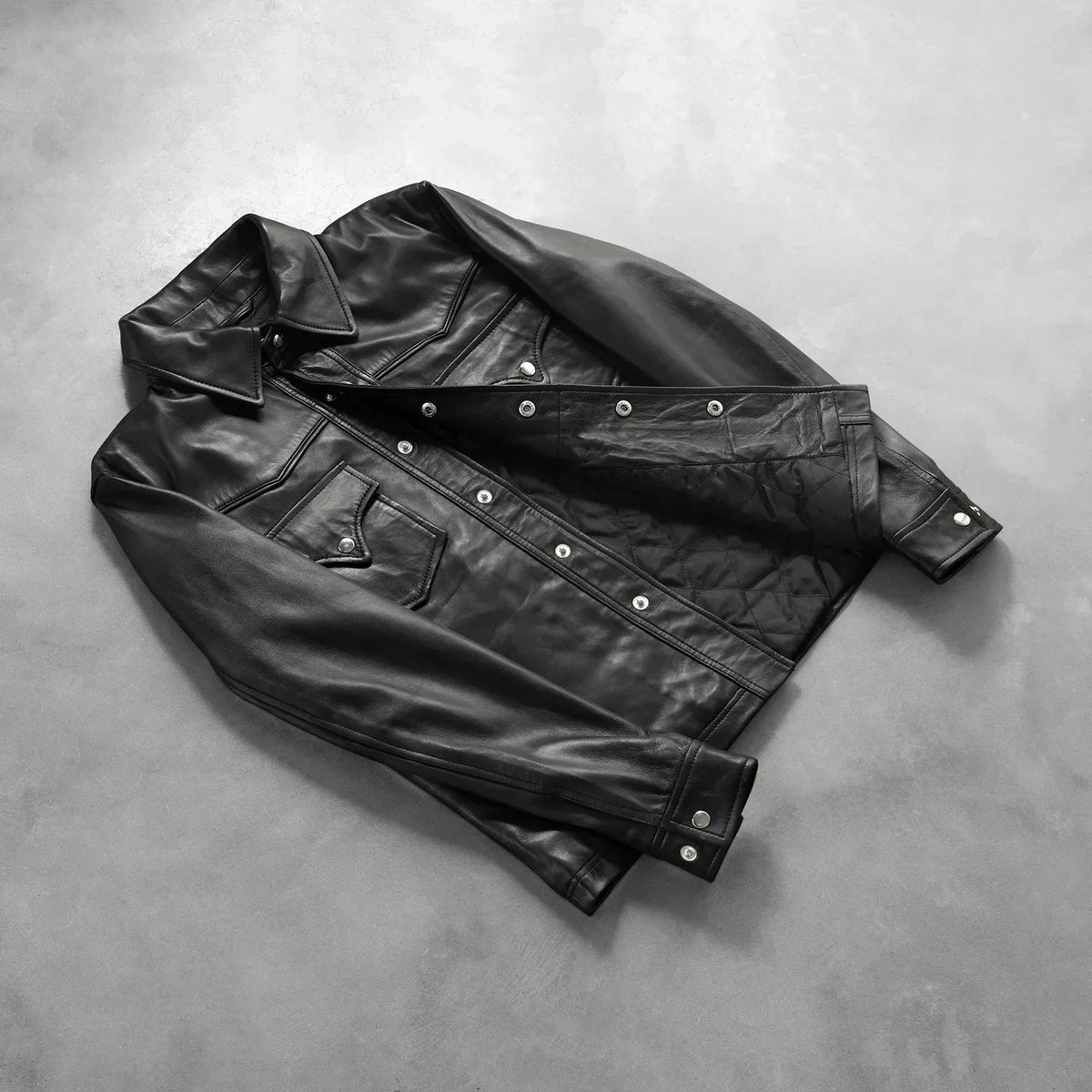 Ranchson Black Leather Shirt - men's shirt in black sheepskin leather, view 7