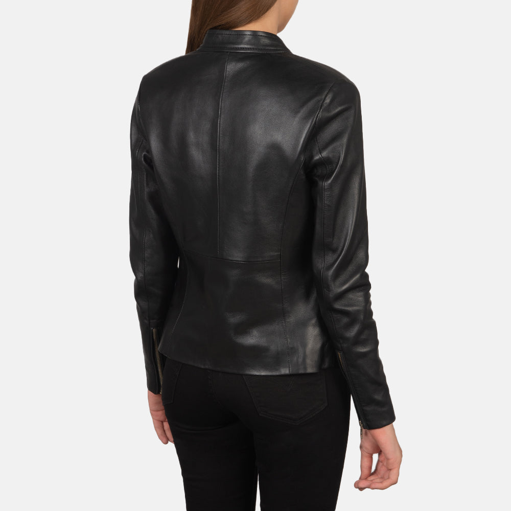 Rave Black Leather Biker Jacket - women's jacket in black sheepskin leather, view 5