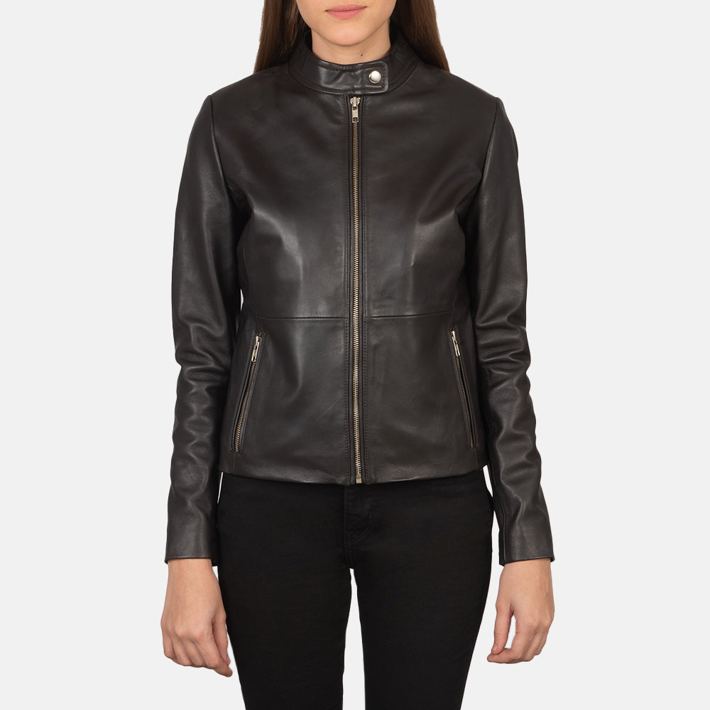 Rave Brown Leather Biker Jacket - women's jacket in brown sheepskin leather, view 1