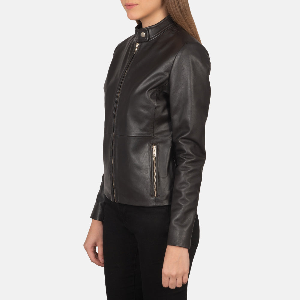 Rave Brown Leather Biker Jacket - women's jacket in brown sheepskin leather, view 2