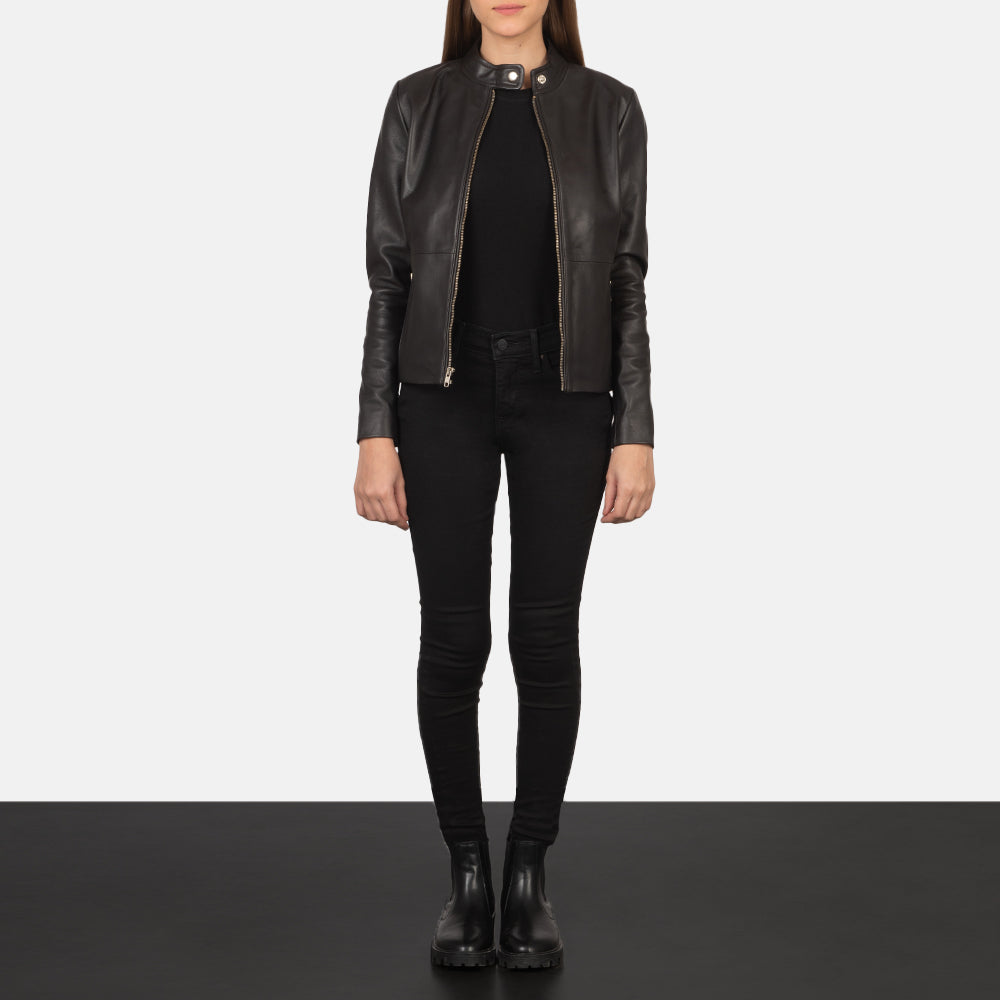 Rave Brown Leather Biker Jacket - women's jacket in brown sheepskin leather, view 3