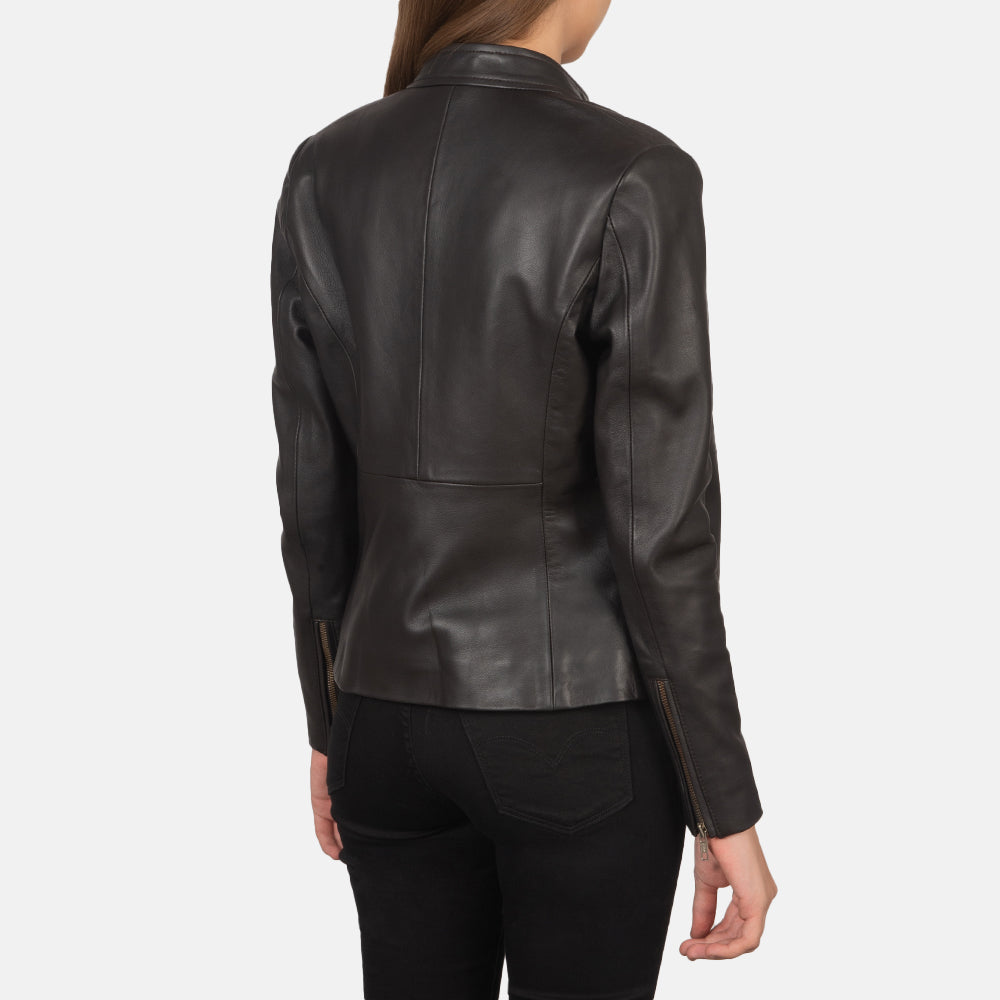 Rave Brown Leather Biker Jacket - women's jacket in brown sheepskin leather, view 4