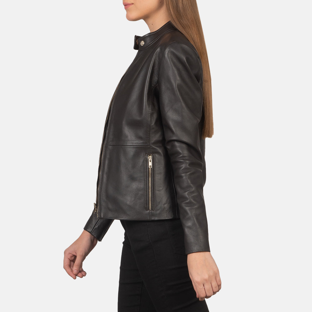 Rave Brown Leather Biker Jacket - women's jacket in brown sheepskin leather, view 5