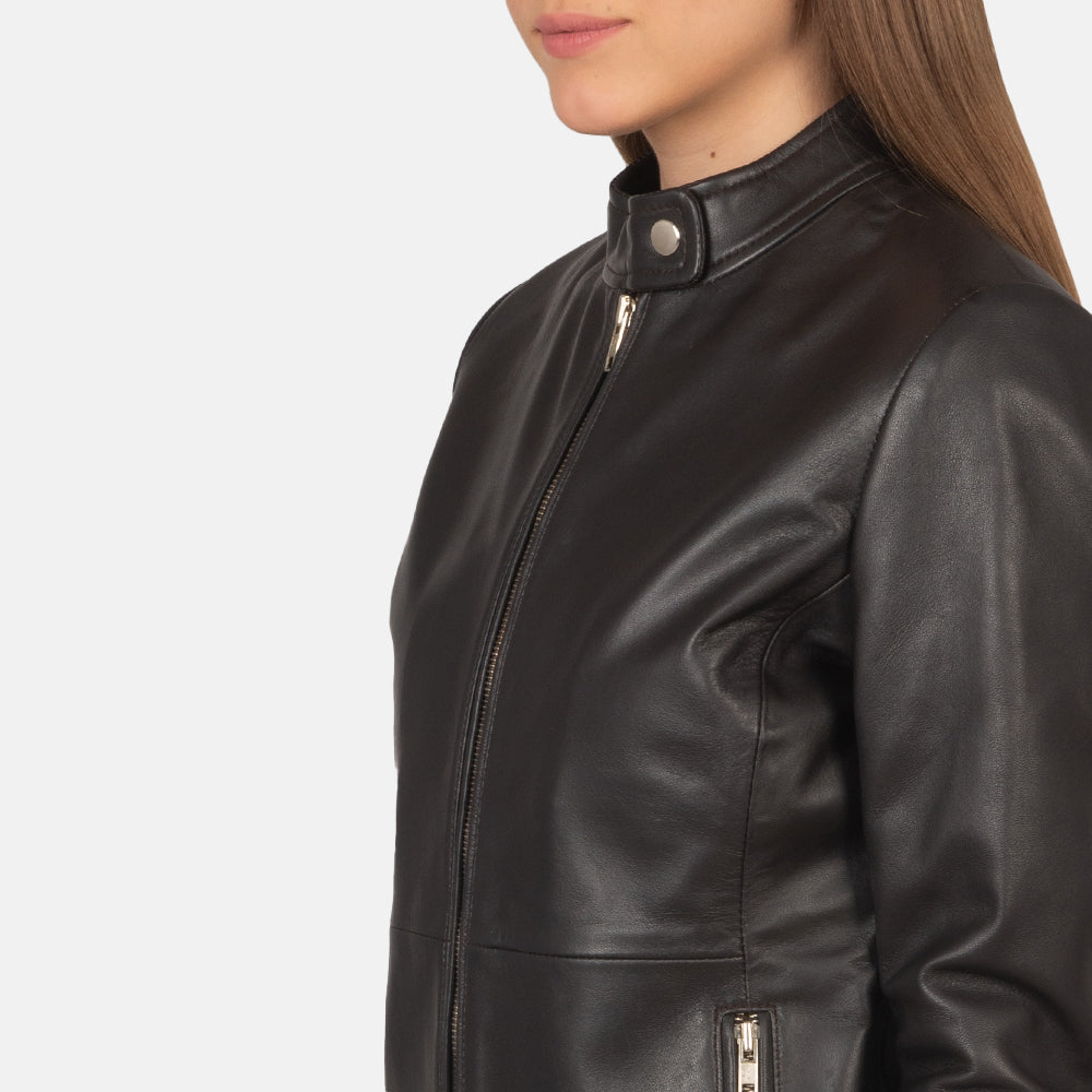 Rave Brown Leather Biker Jacket - women's jacket in brown sheepskin leather, view 6