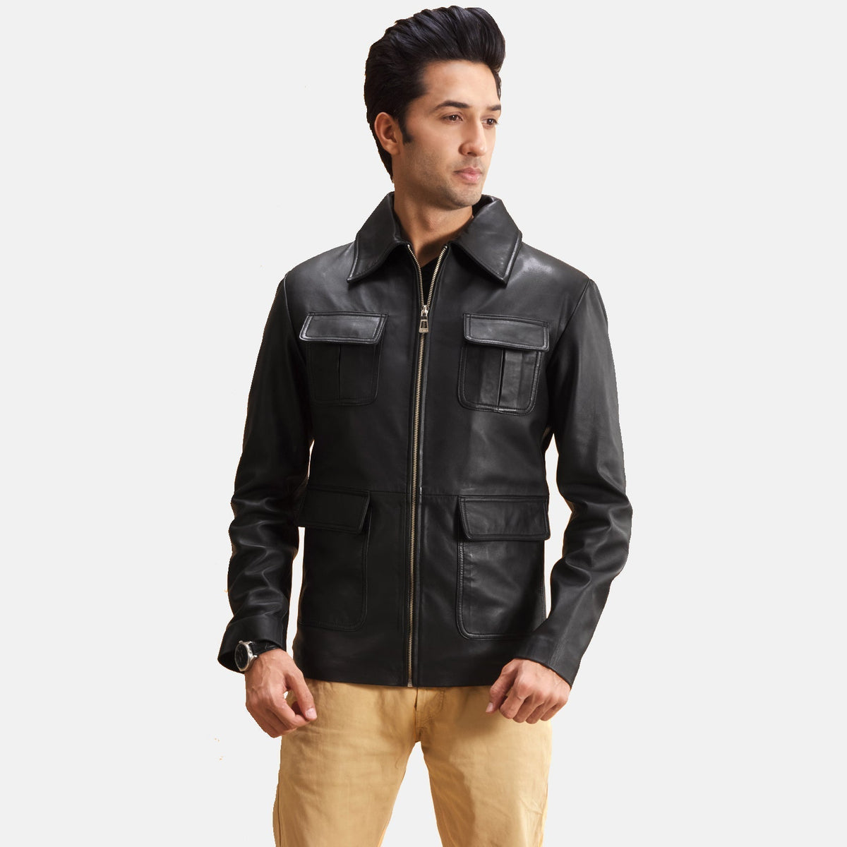 Raven Black Leather Jacket - men's jacket in black sheepskin leather, view 1