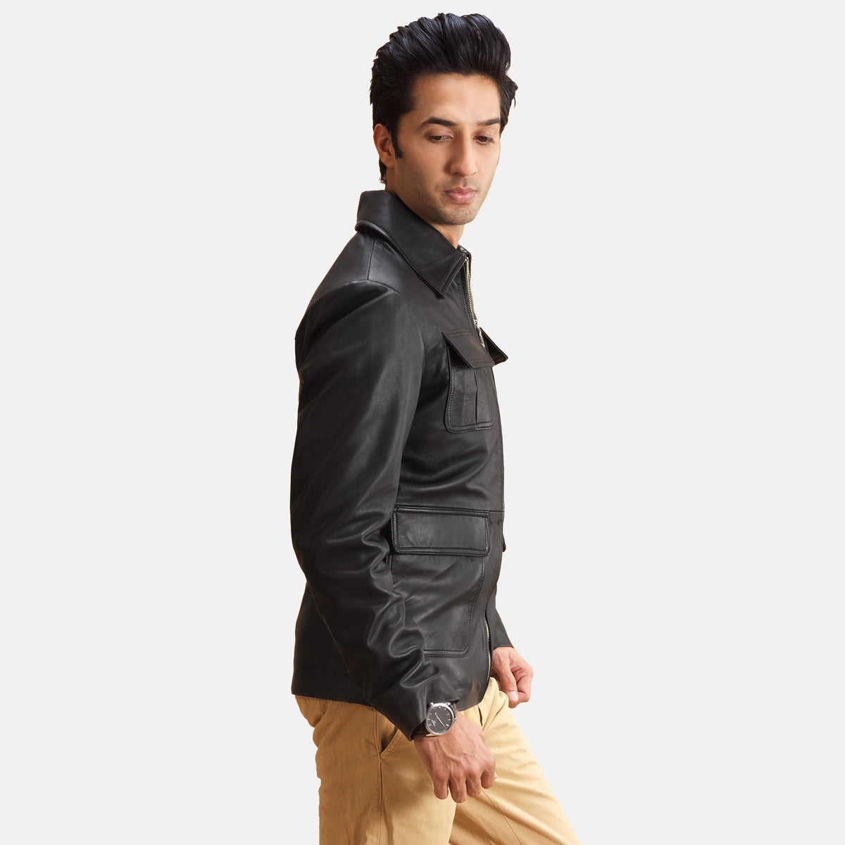 Raven Black Leather Jacket - men's jacket in black sheepskin leather, view 2