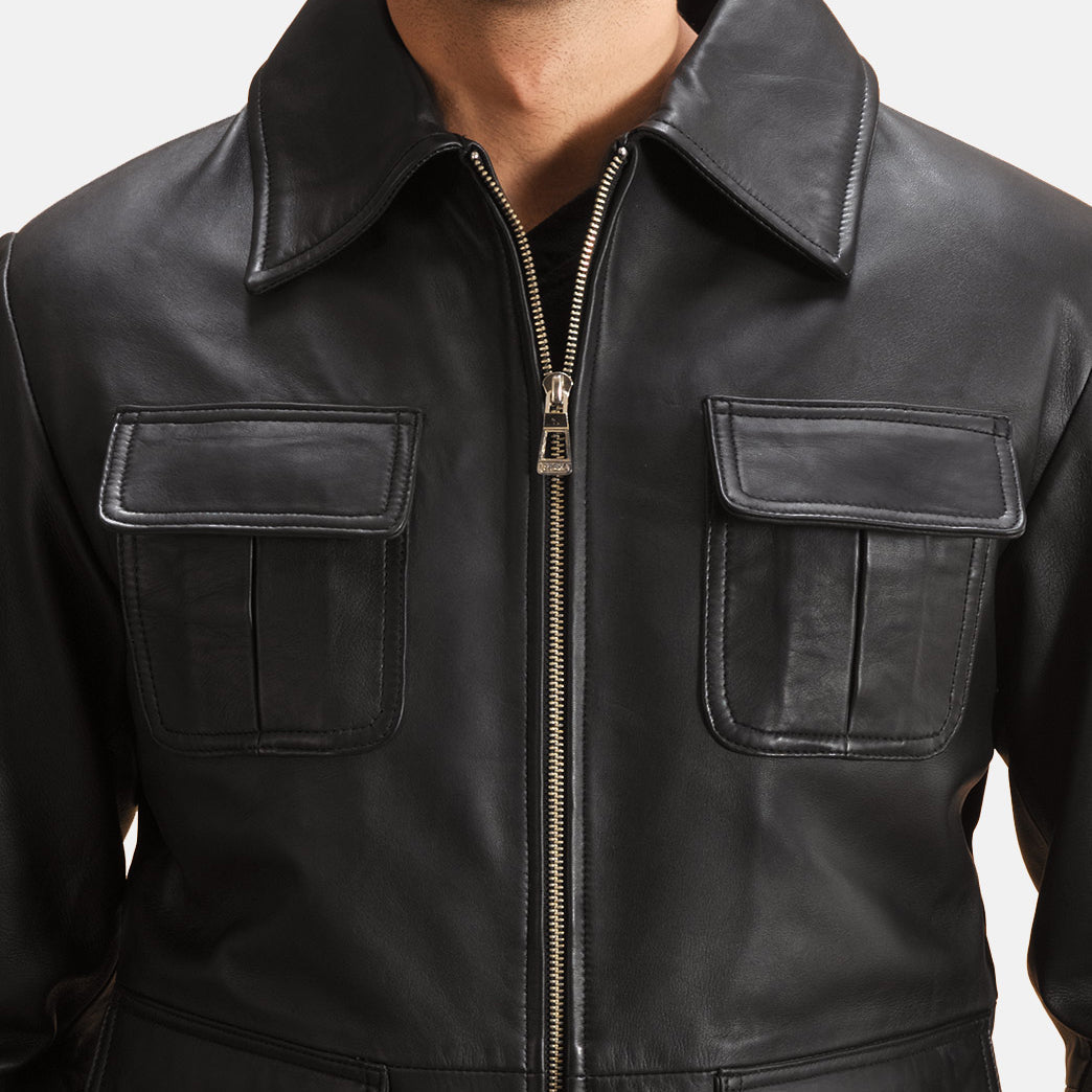 Raven Black Leather Jacket - men's jacket in black sheepskin leather, view 3