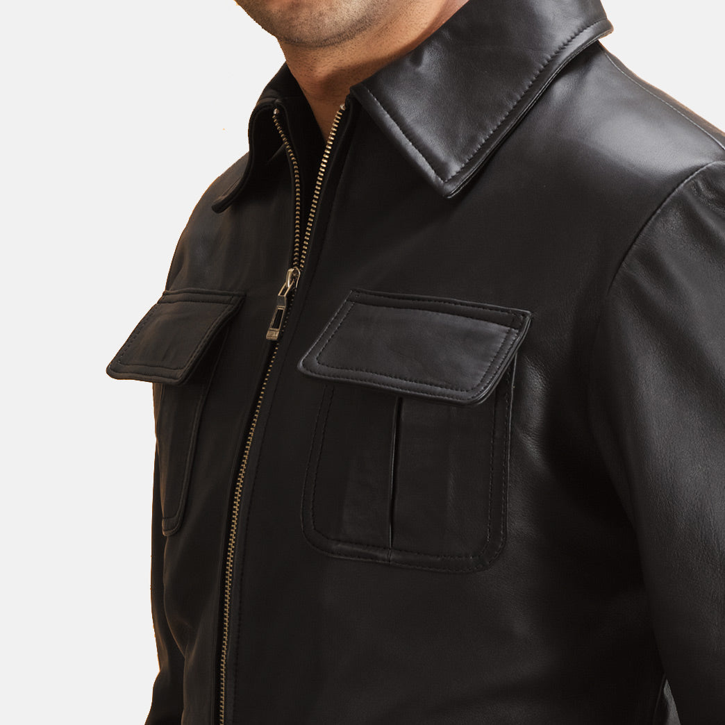 Raven Black Leather Jacket - men's jacket in black sheepskin leather, view 4