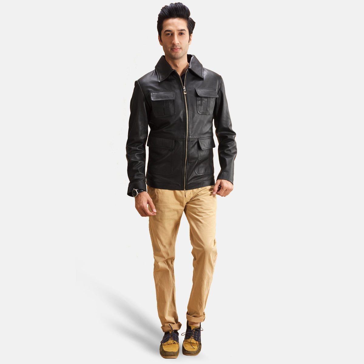 Raven Black Leather Jacket - men's jacket in black sheepskin leather, view 5