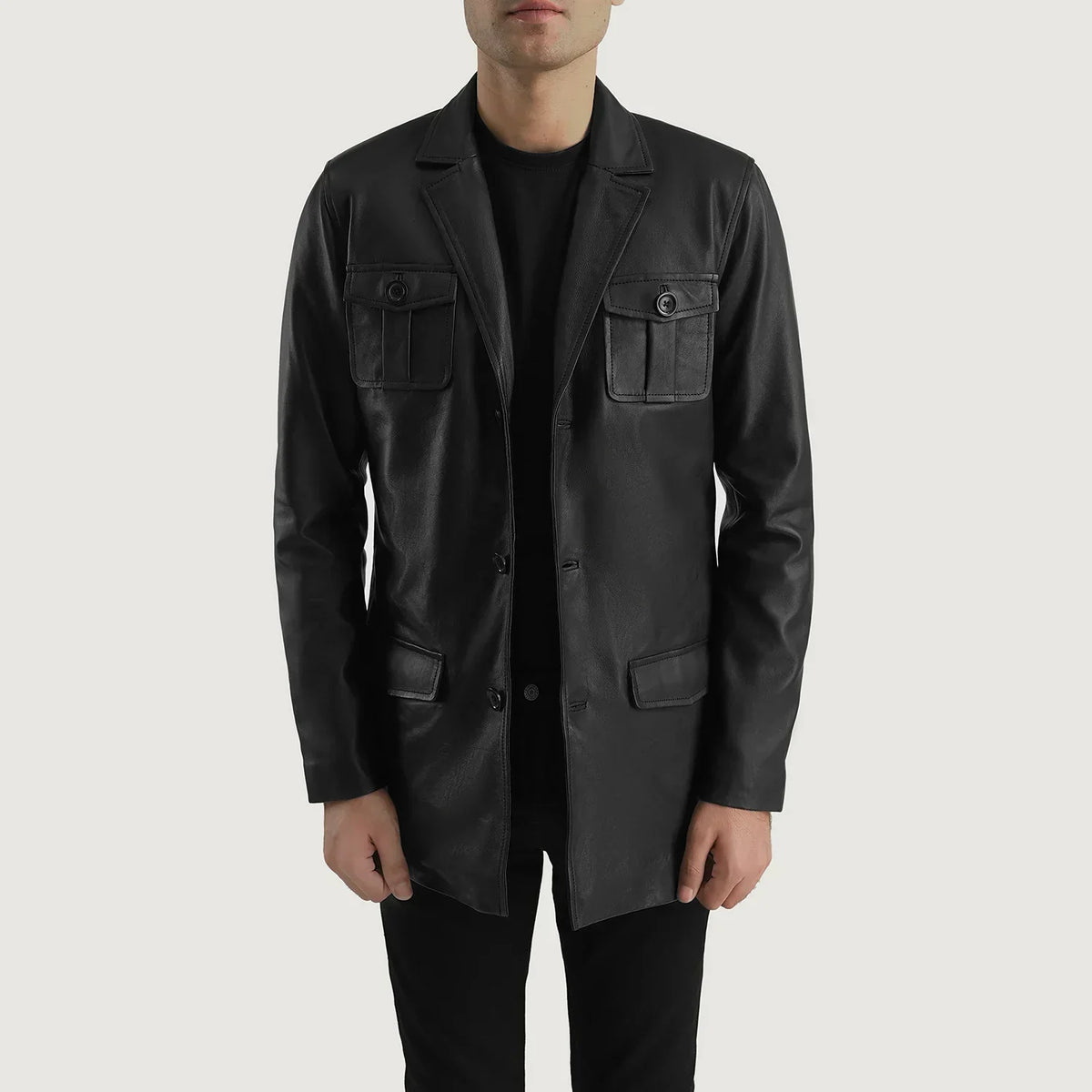 Ray Cutler Black Leather Blazer - men's blazer in black sheepskin leather, view 1