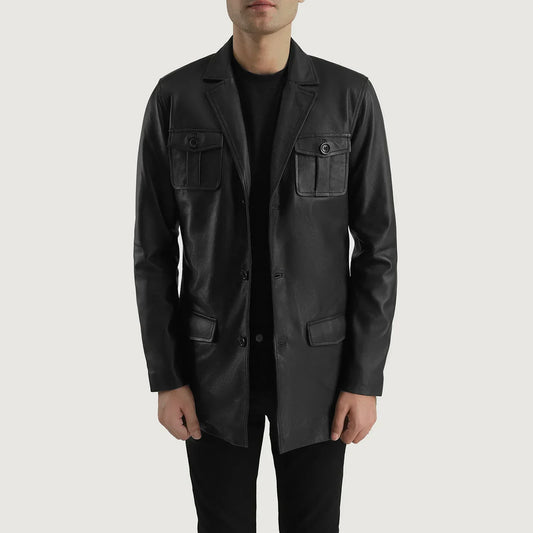 Ray Cutler Black Leather Blazer - men's blazer in black sheepskin leather, view 1