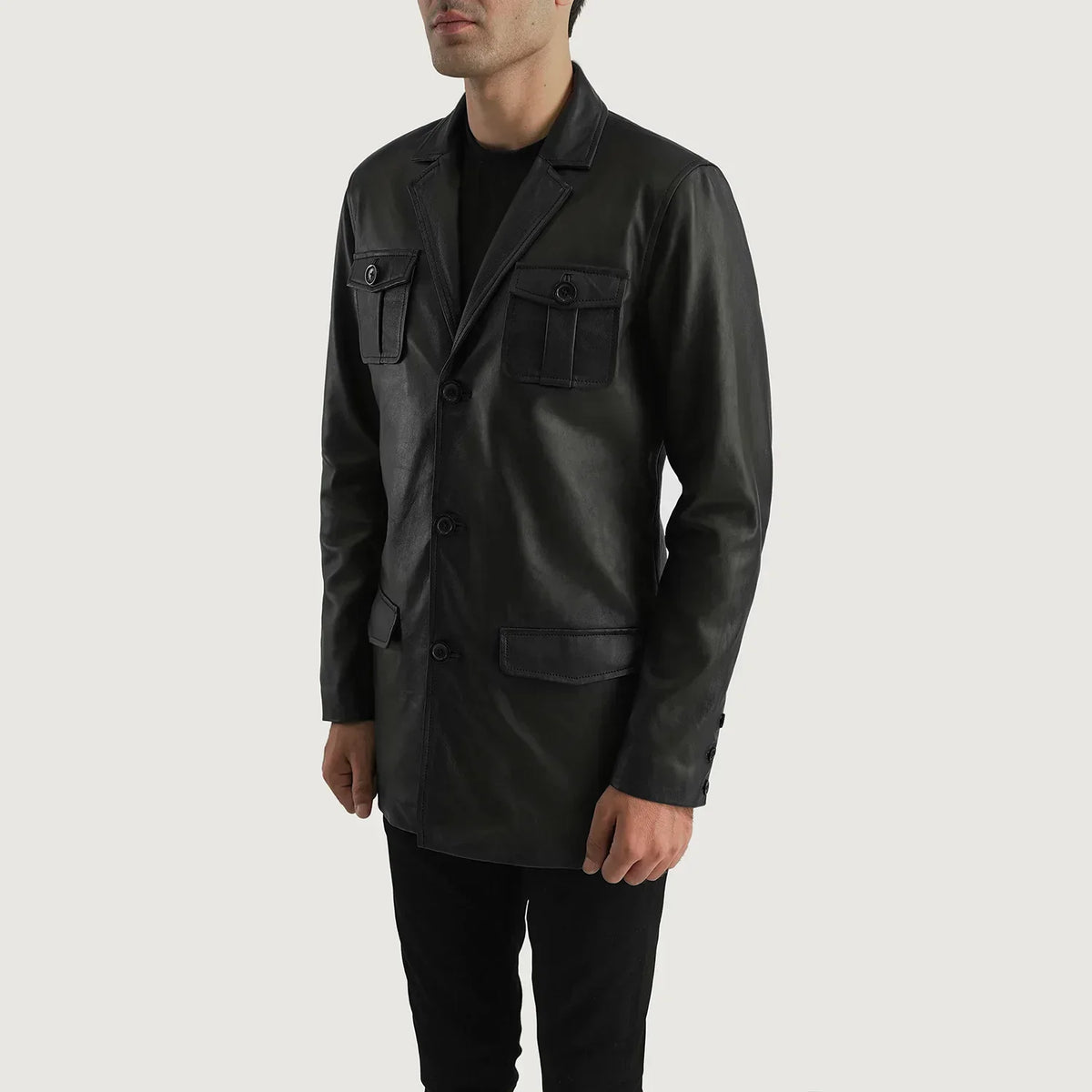 Ray Cutler Black Leather Blazer - men's blazer in black sheepskin leather, view 2