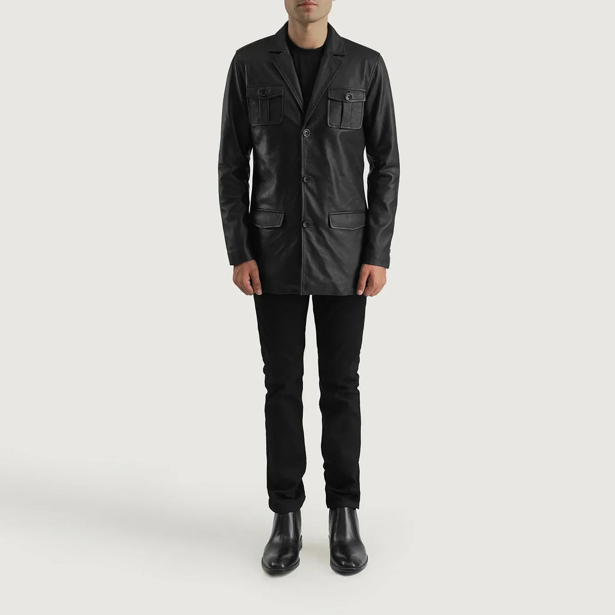 Ray Cutler Black Leather Blazer - men's blazer in black sheepskin leather, view 3