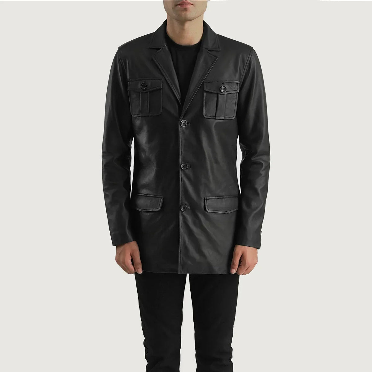 Ray Cutler Black Leather Blazer - men's blazer in black sheepskin leather, view 4