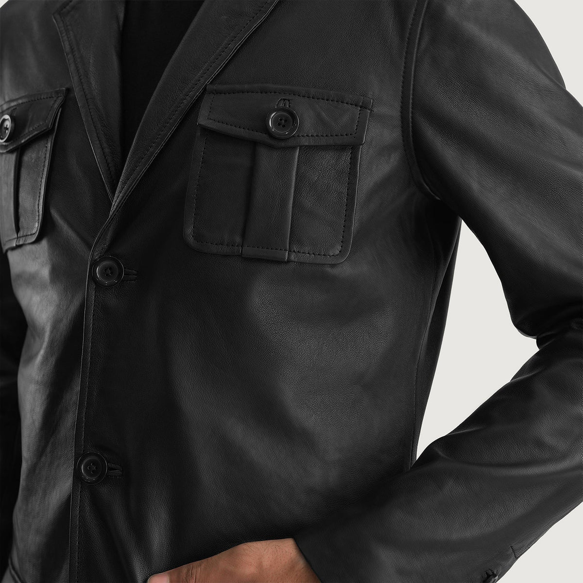 Ray Cutler Black Leather Blazer - men's blazer in black sheepskin leather, view 6