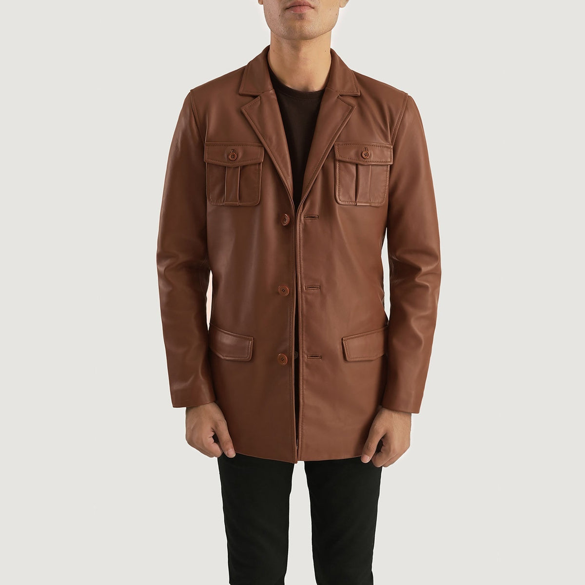 Ray Cutler Brown Leather Blazer - men's blazer in brown sheepskin leather, view 1
