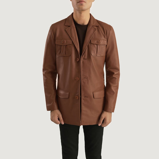 Ray Cutler Brown Leather Blazer - men's blazer in brown sheepskin leather, view 1