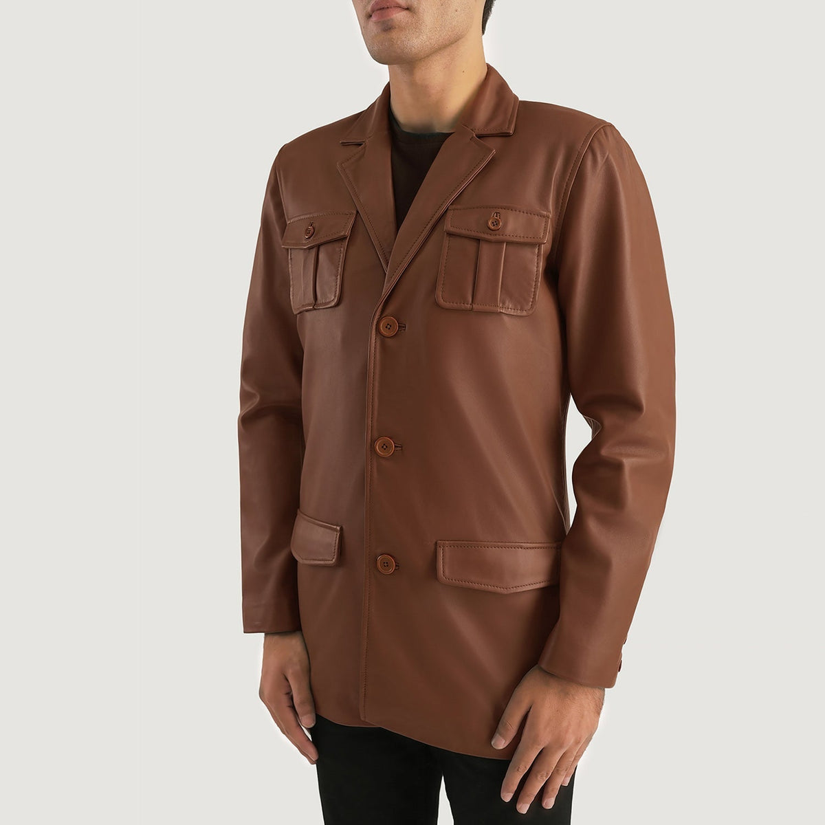Ray Cutler Brown Leather Blazer - men's blazer in brown sheepskin leather, view 2