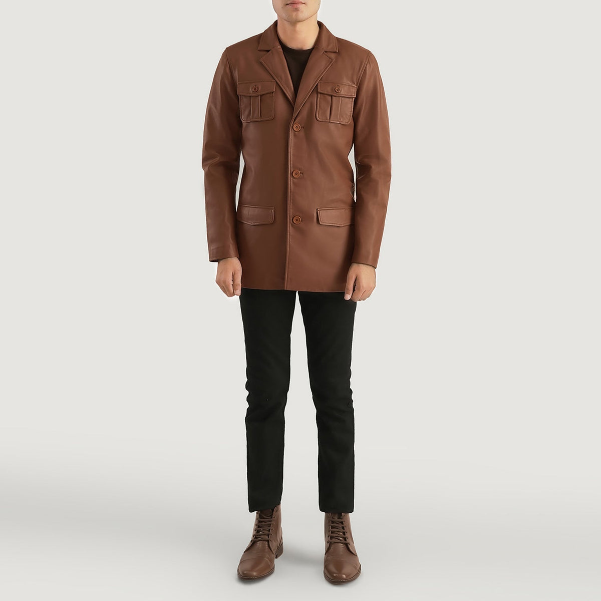 Ray Cutler Brown Leather Blazer - men's blazer in brown sheepskin leather, view 3