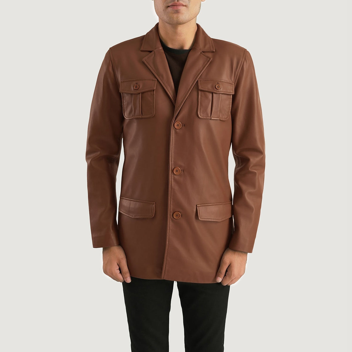 Ray Cutler Brown Leather Blazer - men's blazer in brown sheepskin leather, view 4