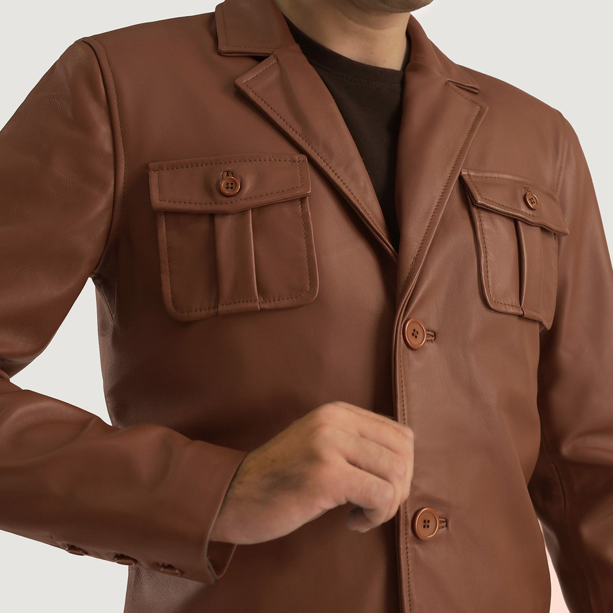 Ray Cutler Brown Leather Blazer - men's blazer in brown sheepskin leather, view 6
