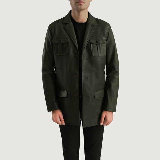 Ray Cutler Green Leather Blazer - men's blazer in green suede leather, view 1