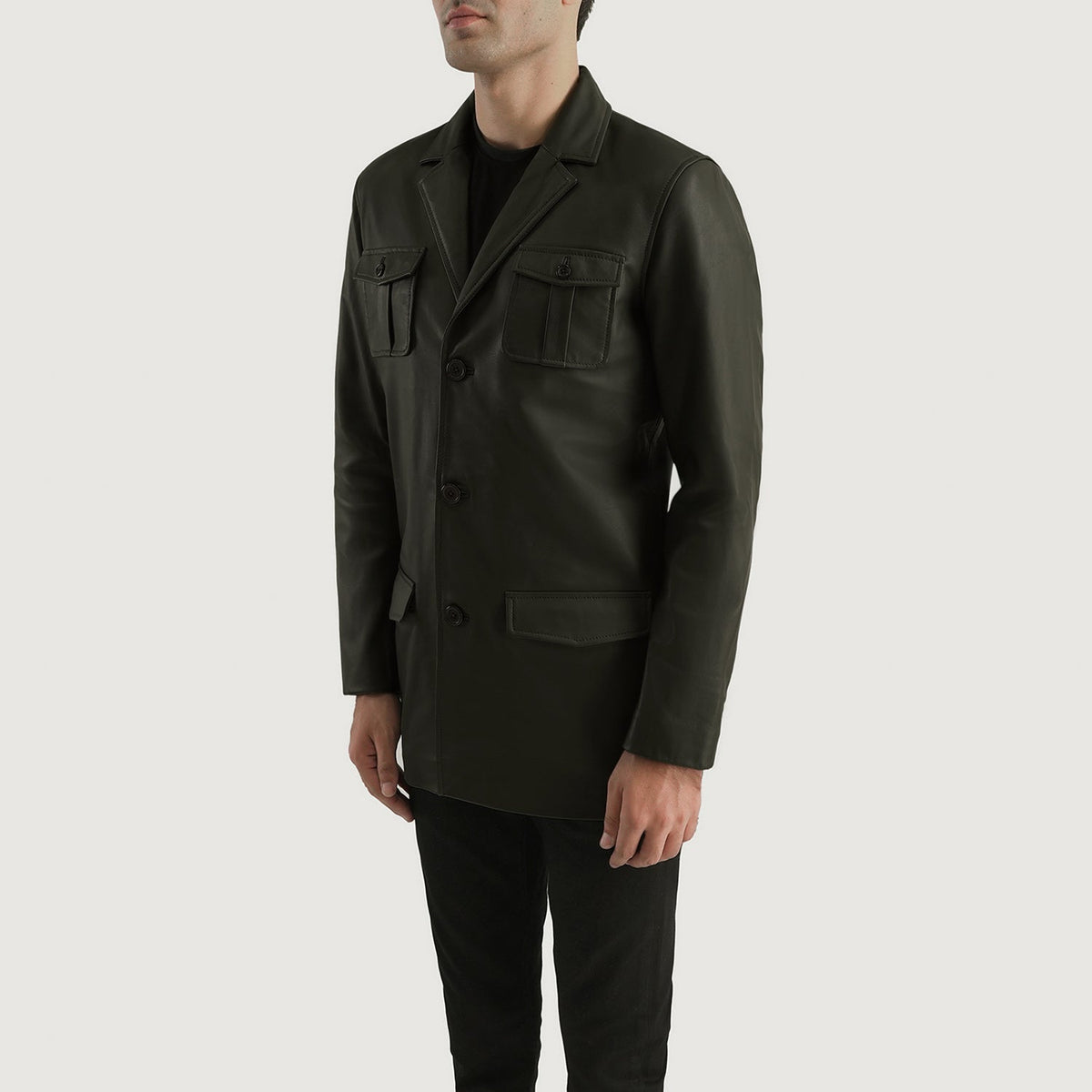 Ray Cutler Green Leather Blazer - men's blazer in green suede leather, view 2