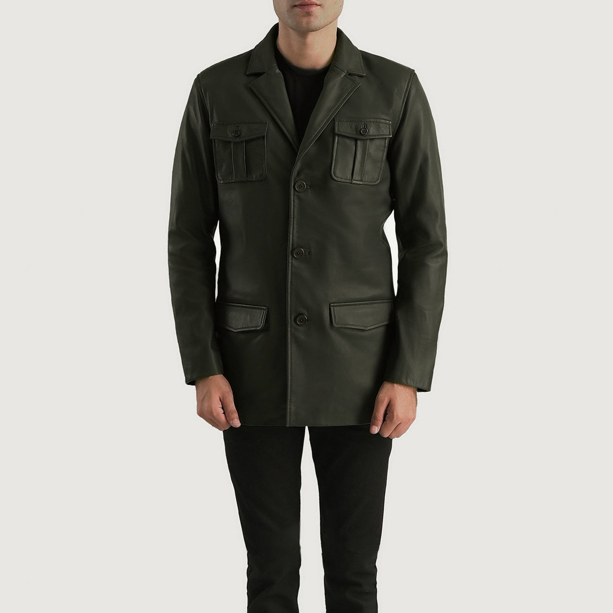 Ray Cutler Green Leather Blazer - men's blazer in green suede leather, view 4