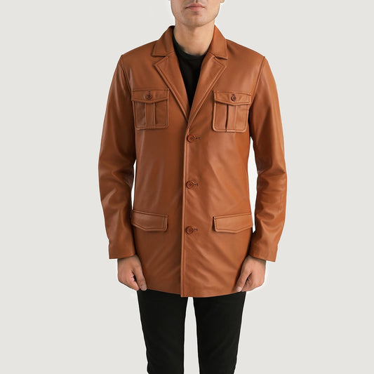 Ray Cutler Tan Brown Leather Blazer - men's blazer in brown & tan sheepskin leather, view 1