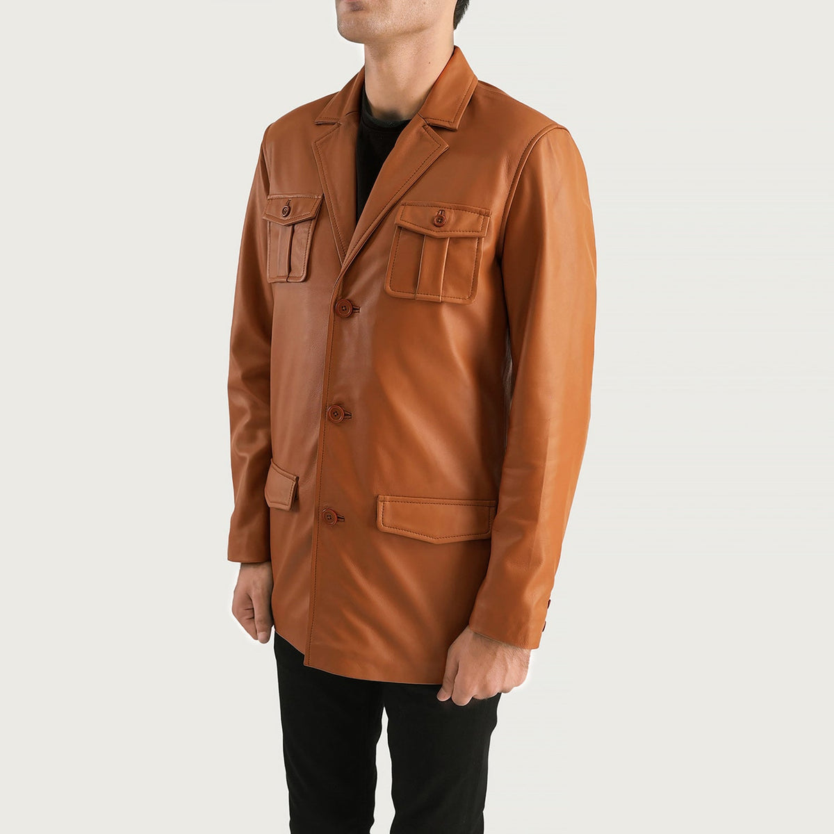 Ray Cutler Tan Brown Leather Blazer - men's blazer in brown & tan sheepskin leather, view 2