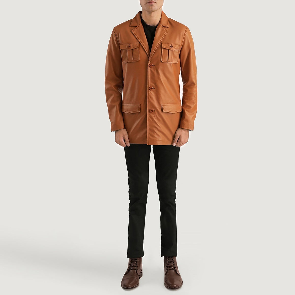 Ray Cutler Tan Brown Leather Blazer - men's blazer in brown & tan sheepskin leather, view 3