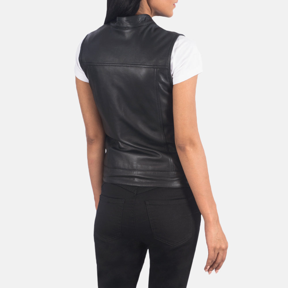 Brex Rayne Moto Black Leather Vest - women's vest in black sheepskin leather, view 5