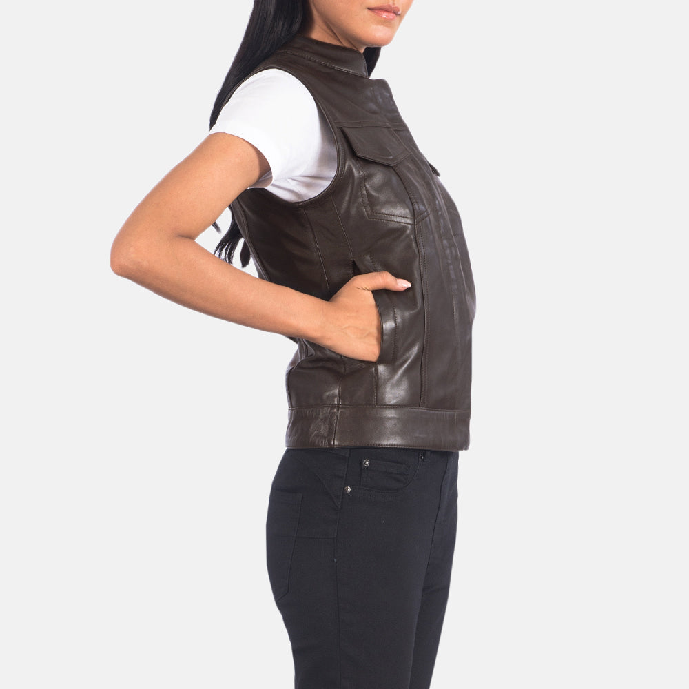 Brex Rayne Moto Brown Leather Vest - women's vest in brown sheepskin leather, view 2