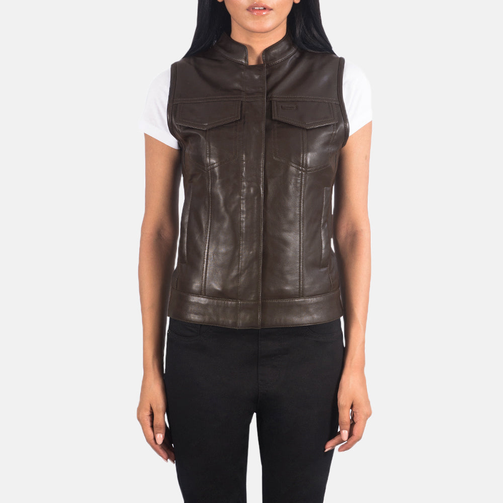 Brex Rayne Moto Brown Leather Vest - women's vest in brown sheepskin leather, view 4