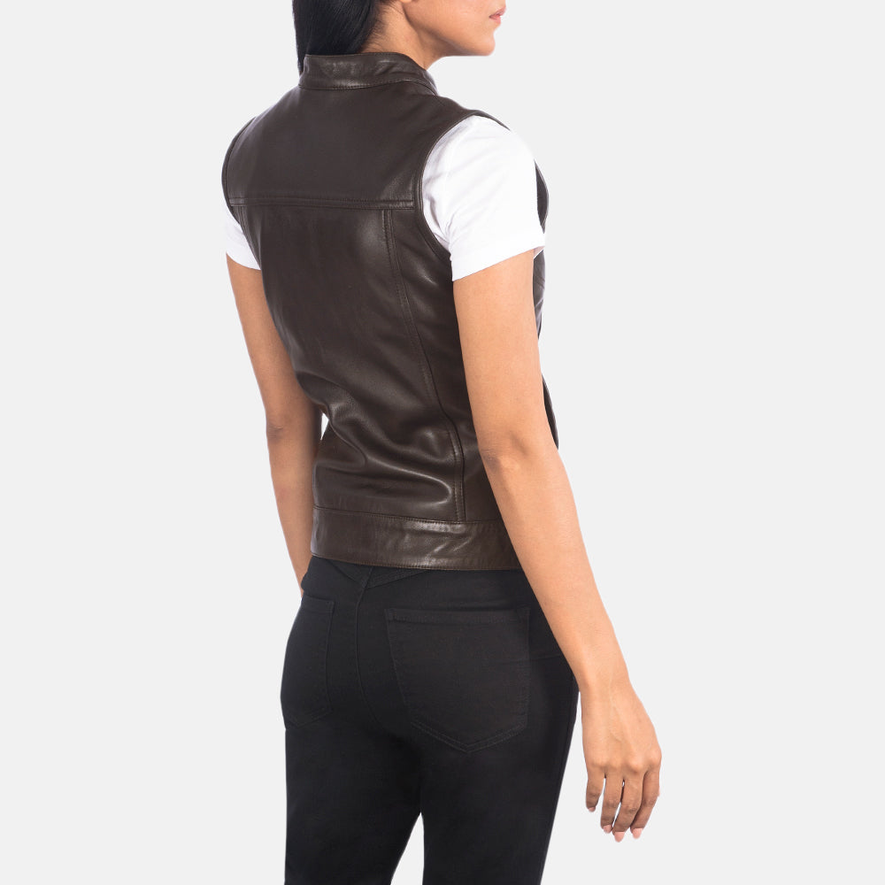 Brex Rayne Moto Brown Leather Vest - women's vest in brown sheepskin leather, view 5
